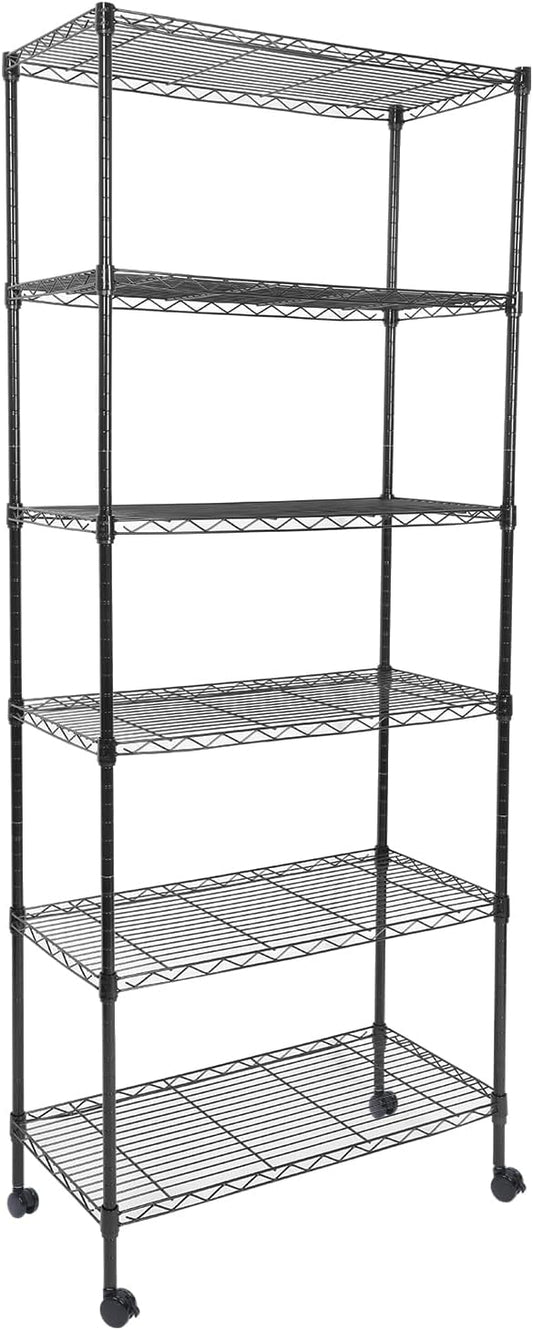 Whitmor 6 Tier Storage Shelves, Heavy Duty with Wheels, 400 lbs Capacity per Shelf, Max 2400 lbs Total, Adjustable Storage Units for Garage, Laundry, Plant, 30" L x 14" W x 70" H, Black