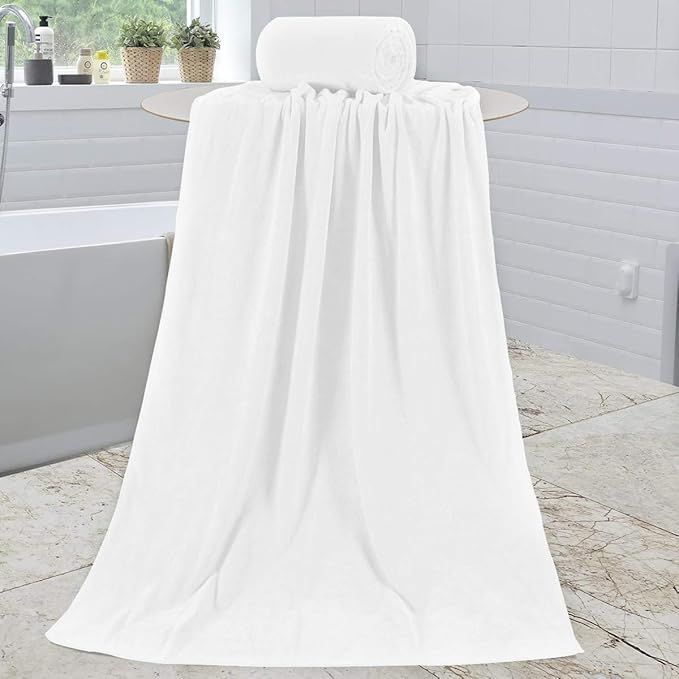 Microfiber Bath Towels Set of 2, 30" x 60", Large Bathroom Towel Oversized, Soft, Super Absorbent Fast Drying for Shower Sauna Swimming Hair Wrap, Beach, Sport, Fitness, Yoga (White)