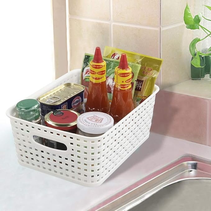 6-Pack White Plastic Small Storage Baskets, 10" x 7.7" x 4"