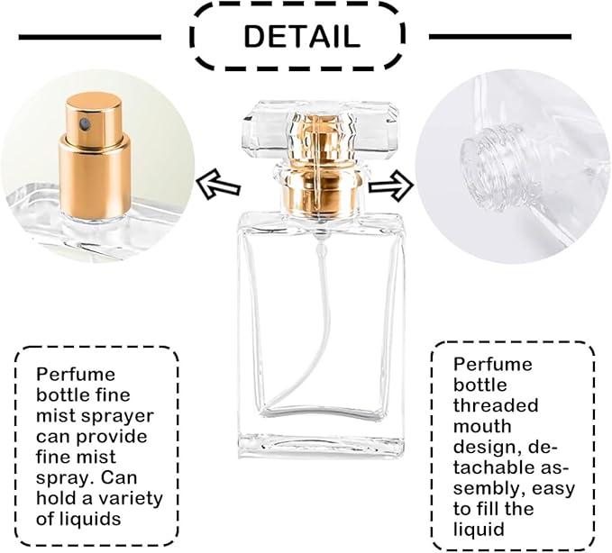 Empty Refillable 16PCS 30ml Glass Clear Travel Perfume Spray Atomizer Container With Fine Mist Pump Dispenser (Square)
