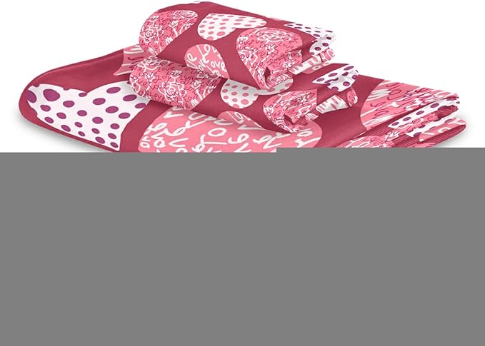 Pink Plaid Hearts Towels Set of 3 Romantic Love Dot Spring Bathroom Towel Soft Absorbent Bath Hand Towels Washcloth Guest Towel Sets Mother's ValentineDecorations