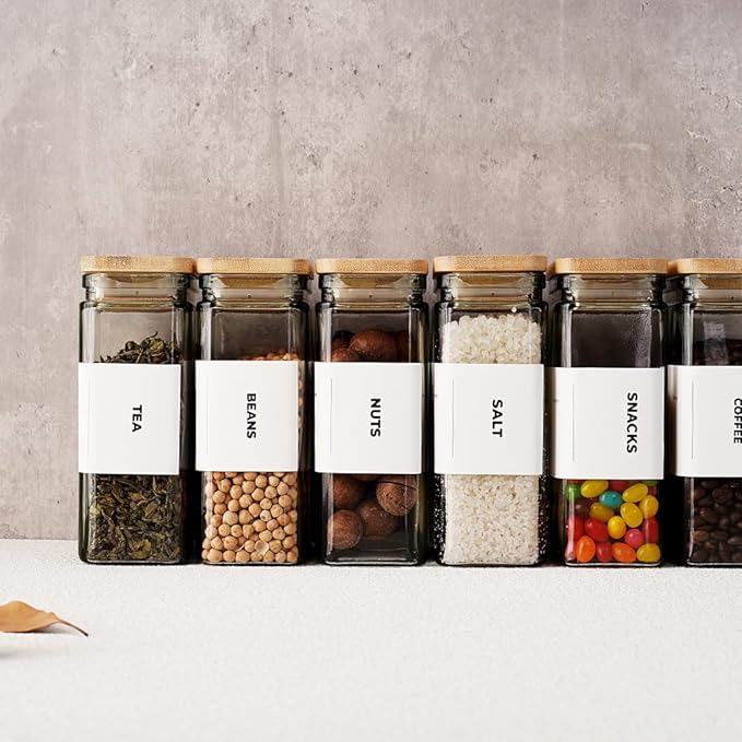APT 1101 27 oz Glass Storage Jars with Bamboo Lid, set of 6, glass canisters with airtight lids, Clear jars with lids for Cookie, Candy, Tea, Coffee Bean and Rice (White)