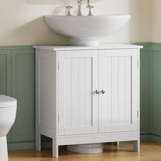 TEENFON Pedestal Sink Storage Cabinet, Under Sink Cabinet with 2 Doors & Shelf, Under Bathroom Sink Cabinet, Pedestal Sink Storage for Bathroom, White