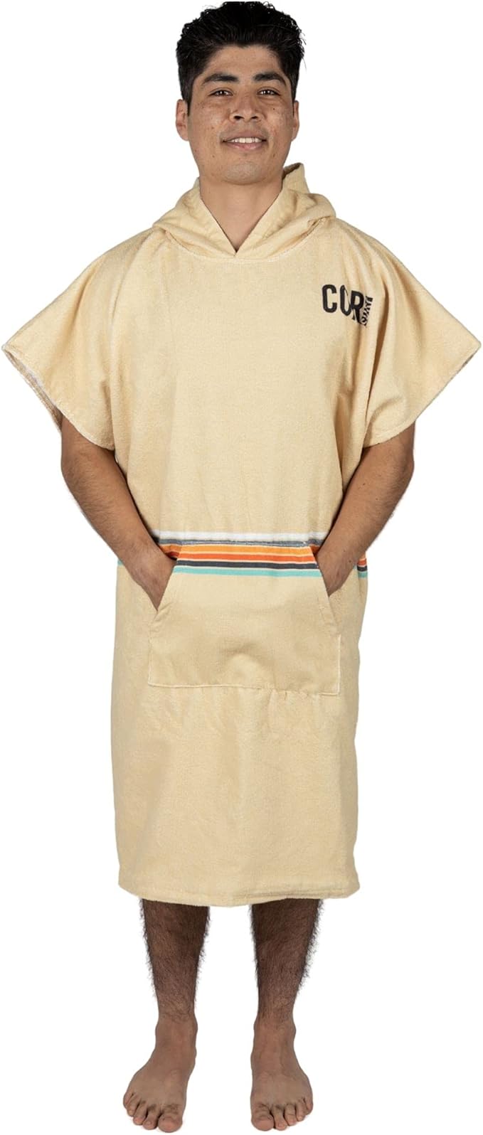 COR Surf Poncho Changing Towel Robe with Hood and Front Pocket — Thick Quick Dry Microfiber Wetsuit Poncho Towel for Surfing Beach Pool Swim (Large - Retro Sand)