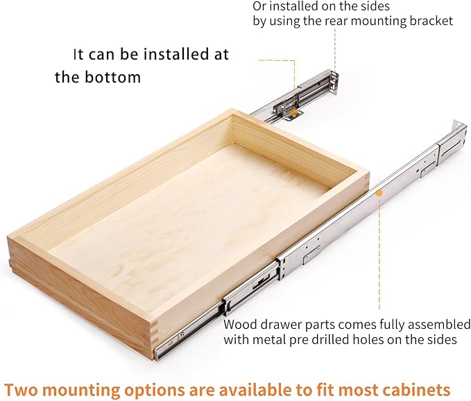 16”W x 21”D x 3‘’H Soft Close Slide Out Wood Drawer Organizer for Kitchen, Finished, (Cabinet Opening>17.5 inches for Bottom Assembly, Opening= 17 inches for Side Assembly)