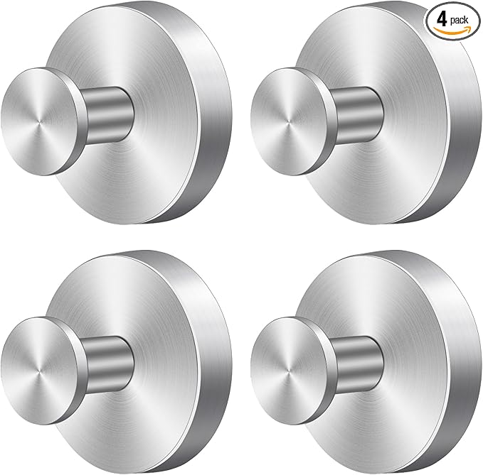 Herda Suction Cup Hooks for Shower Stainless Steel Suction Wreath Hanger for Glass Door No-Drill Removable and Reusable Suction Cup Hook for Loofah, Towel, Bathrobe, Holds Up to 15 Lbs - 4Pack, Silver