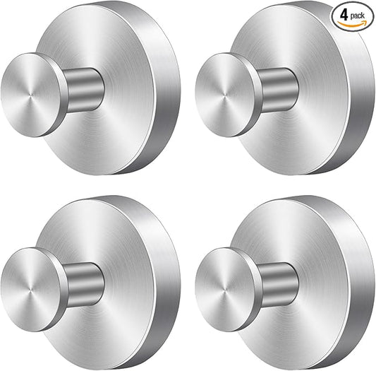 Herda Suction Cup Hooks for Shower Stainless Steel Suction Wreath Hanger for Glass Door No-Drill Removable and Reusable Suction Cup Hook for Loofah, Towel, Bathrobe, Holds Up to 15 Lbs - 4Pack, Silver