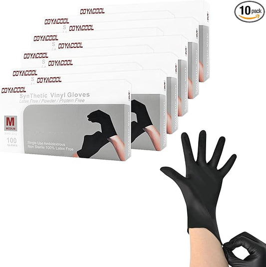 Disposable Gloves Medium, Nitrile and Vinyl Blend Latex Free Gloves, 4 Mil,1000 Pc. Food Grade Glove for Cleaning, Food Prep, Hair Dye, Tattoo, Black