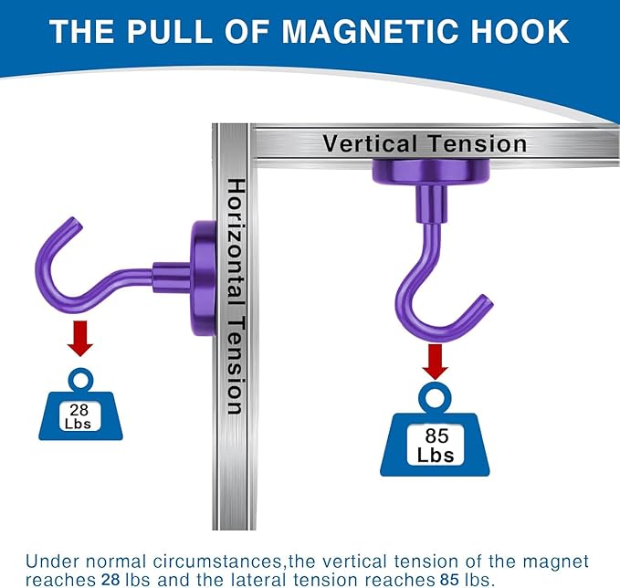 LOVIMAG Magnetic Hooks, Strong Magnets,85Lb Magnet Hooks Heavy Duty, Purple Strong Magnets Hooks for Cruise Cabins,Magnets Hook for Refrigerator, Cruise Accessories, Magnetic Key Holder-12Pack