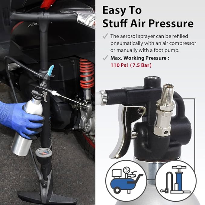 FIRSTINFO A1635 Patented Max. Pressure 110 psi 650ml Aluminum Canister Aerosol Refillable Fluid Storage Spray Can/Pneumatic Compressed Air Sprayer