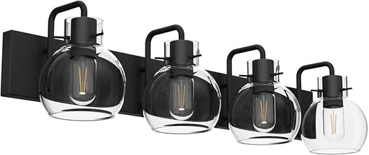 Tipace Black Industrial Bathroom Vanity Light Fixtures Over Mirror Glass Globe 4 Lights Vintage Vanity Lights Farmhouse Bath Lighting(Exclude Bulb)