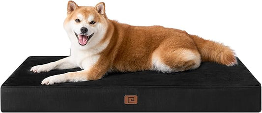 EHEYCIGA Memory Foam Dog Bed Orthopedic 35"x23"，Waterproof Pet Bed for Larged Size Dogs ，Washable Pet Mat with Removable Cover, Black