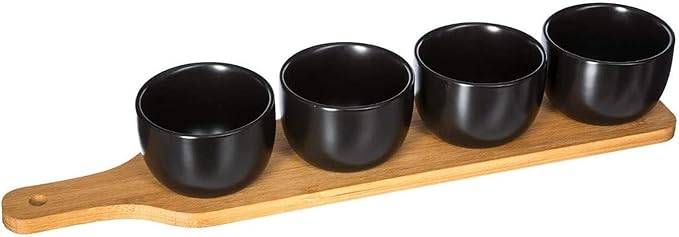 WELL HOME MOBILIARIO & DECORACIÓN 2 x Set of 5 Pieces Black with Bamboo Boards and Vases in Canvas
