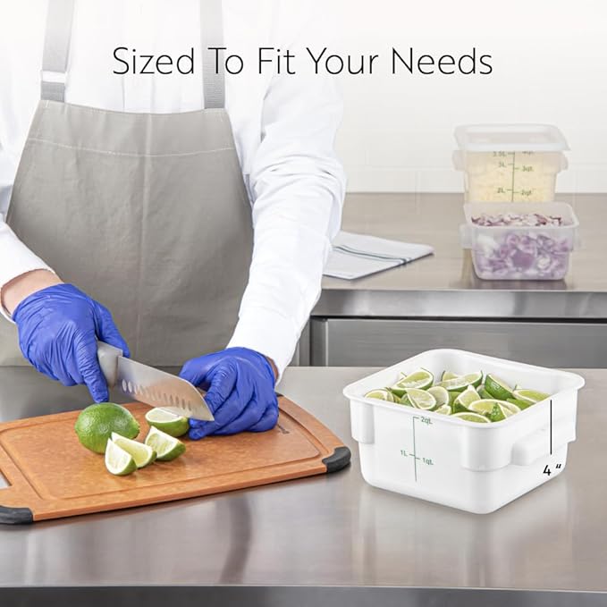 Restaurantware Food Storage Container 10 Pack of 2 qt Plastic Kitchen Storage Bin with Volume Markers Space-Efficient Design Dishwasher-Safe Polypropylene White