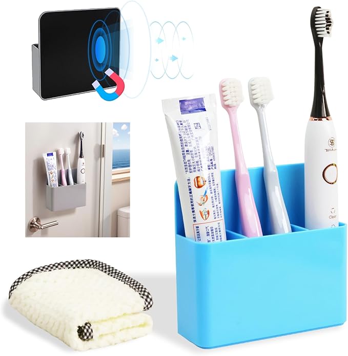 Magnetic Toothbrush Holder for Cruise Ship Cabin – Wall-Mounted Cruise Bathroom Organizer with 2 Removable Dividers & Towel, Cruise Essentials 2025 & Cruise Must Haves for Alaska & Caribbean Cruises