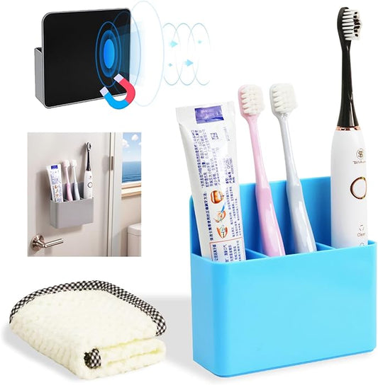 Magnetic Toothbrush Holder for Cruise Ship Cabin – Wall-Mounted Cruise Bathroom Organizer with 2 Removable Dividers & Towel, Cruise Essentials 2025 & Cruise Must Haves for Alaska & Caribbean Cruises