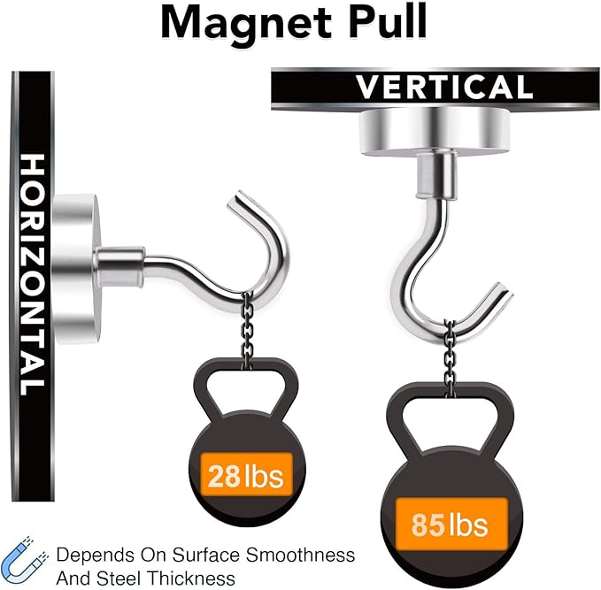 MIKEDE Black Magnetic Hooks, 85Lbs Heavy Duty Earth Magnets with Hooks for Cruise Cabin, Strong Magnet Hooks for Hanging, Super Metal Magnetic Hanger for Grill, Fridge, Kitchen - Pack of 10