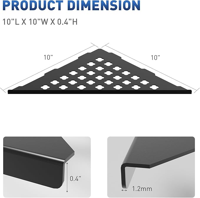 lives Shower Corner Shelf 10" Slot Design Corner Shelves for Inside Shower, 304 Stainless Steel Recessed Bathroom Shelves for Tiled Wall, Black 2 Pack (Floral)
