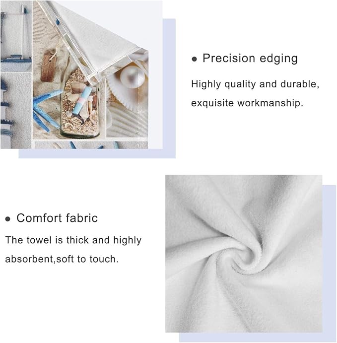 Nautical Beach Themed Bath Towels Set,Absorbent Soft 3 Piece Coastal Blue White Starfish Lighthouse Towels for Bathroom,1 Bath Towel 1 Hand Towel 1 Washcloth,Decoractive Guest Bathroom Towels