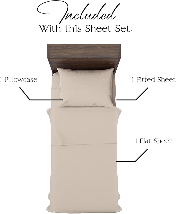 Northwest Ashford Home Essentials Bedding, 3 Piece Twin Size Sheet Set, Sand Dollar Taupe