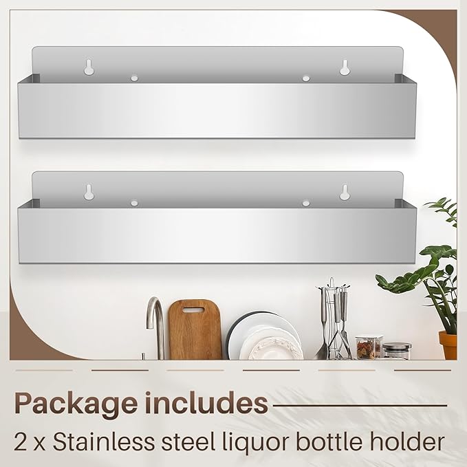 2 Pieces 32 Inch Single Speed Rail Stainless Steel Liquor Bottle Holder Wall Mounted Spray Bottle Rack Drink Rail Shelf for Bars, Silver