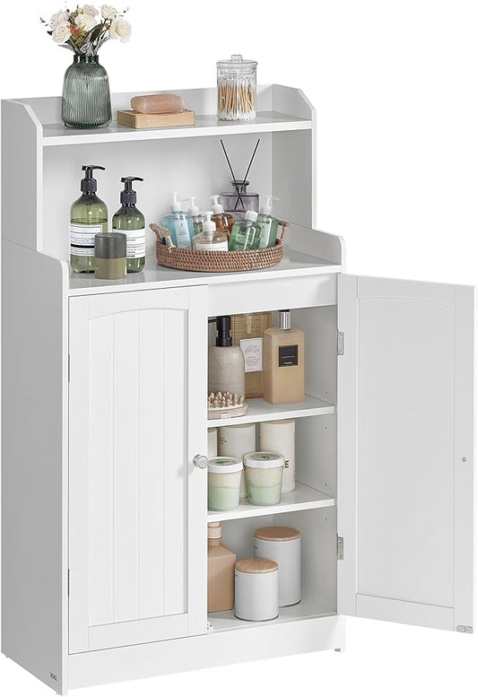 VASAGLE 39.4-Inch Tall Storage Cabinet, Floor Cabinet with 2 Doors, 2 Adjustable Shelves, Freestanding, for Bathroom, Kitchen, Living Room, Cloud White UBBC770W01