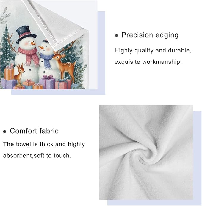 Christmas Winter Towels Set of 3 Blue Cyan Glitter Snowflakes Bathroom Towel Soft Absorbent Bath Hand Towels Washcloth Guest Towel Sets Xmas Holiday Decor
