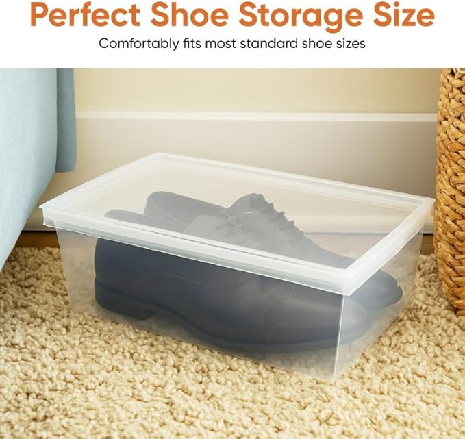 Superio Shoe Box Modern Storage Container 4 Pack - 6.5 Quart/6 Liter, Stackable Plastic Shoe Box Organizer (13.5"L x 8.35"W x 5.2"H)