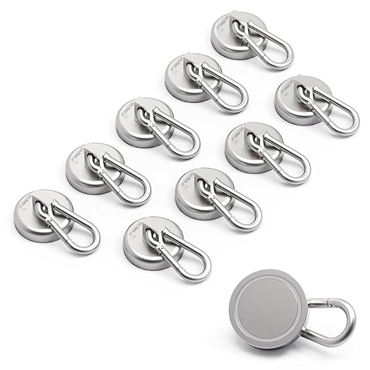Ant Mag - Carabiner Magnetic Hooks 80LBS MAX Heavy Duty Neodymium Magnet Swivel Snap Hook for Hanging Indoor/Outdoor Grill Kitchen Cabinet Office 10 Pack