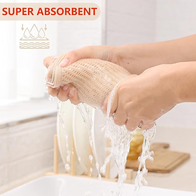 Kitinjoy 100% Cotton Waffle Weave Kitchen Towels (20 X 28 Inches, Beige), 4-Pack Super Soft and Absorbent Dish Towel for Drying Dishes