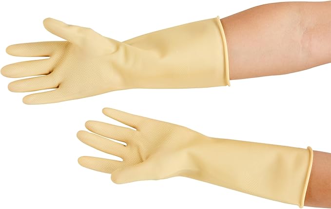 Clean Tek Professional 22 Mil Small Cleaning Gloves, 1 Pair Of Long Cuff Gloves - No-Slip Grip, No-Powder, Yellow Latex Gloves For Kitchen Cleaning, Ideal For Washing Dishes