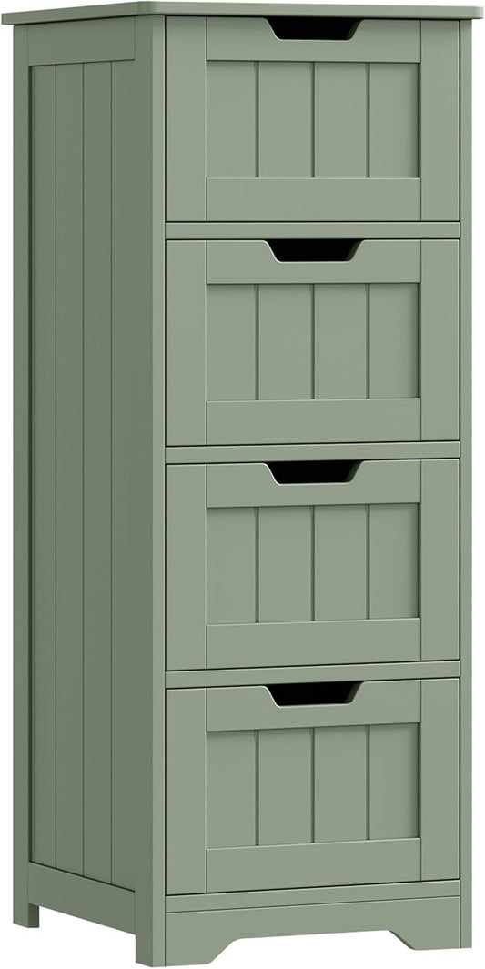 FOTOSOK Bathroom Storage Cabinet, Bathroom Cabinet with 4 Drawers, 11.8” x 11.8” x 32.5” Freestanding Entryway Cupboard Storage Organizer Unit Home Furniture Decor, Green