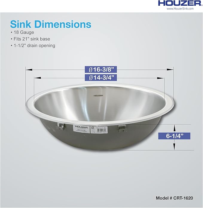 Houzer Opus Stainless Steel Bathroom Sink - 16 Inch Drop-In Undermount Round Bowl with Overflow Drain Assembly, Durable & Versatile, Essential for Home & Apartment, Nested 5-Pack - CRTO-1620-5