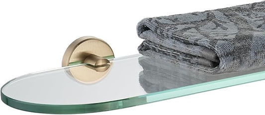JQK Bathroom Glass Shelf, Tempered Glass Shower Storage 16 by 5 inches, 304 Stainless Steel Champagne Bronze Wall Mount, TGS121L16-CB