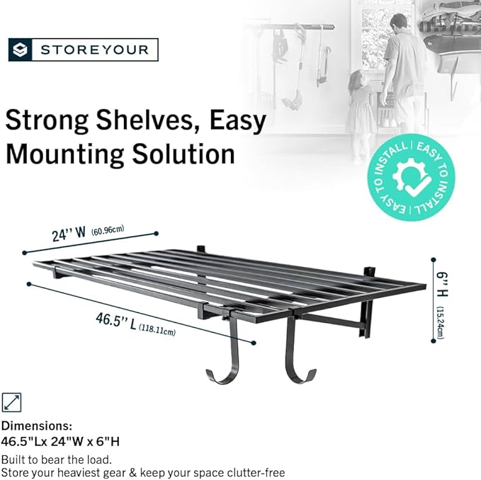 StoreYourBoard Heavy Duty Garage Shelf Wall Mount 2ft x 4ft – Wall-Mounted Shelving for Storage & Organization – Heavy Duty Garage Shelves for Tools, Bins, & Equipment – Holds 200 lbs - Black