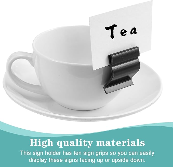 100 Pcs Black Sign Clip Food Tray Label Holder Plastic Buffet Food Label Clip Reusable Price Tag Tray Sign Holder for Bake Sale Gathering Retail Merchandise Display, Card and Bowl Not Included