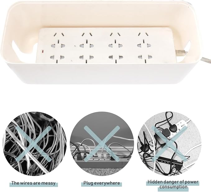 Cable Management Box with Cover 11.81 Inch Power Strip Storage Organizer Cord Hider Box Household Wire Storage Container for Home Office
