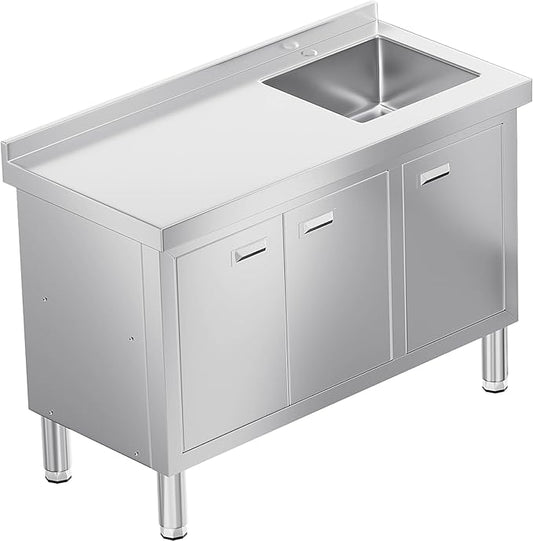 WWK 47" x 21" Stainless Steel Sink with Cabinet, Freestanding Utility Sink Laundry Sink, Heavy Duty Commercial Kitchen Sink for Outdoor, Restaurant, Hotel, Cafe, and Garage, 21D x 47W x 35H inches