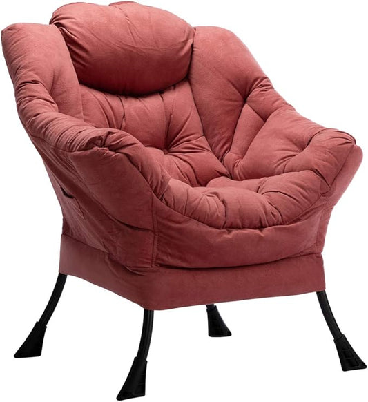 HollyHOME Lazy Chair with Armrest and Side Pocket, Comfy Accent Lounge Chair,Leisure Sofa Armchair for Living Room, Bedroom, Dorm, or Small Spaces, Oversized Reading Sofa Chair, Textured Brick Red