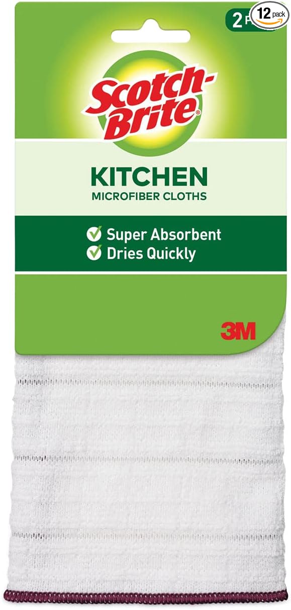 Kitchen Cleaning Cloth, Microfiber, White, 2/Pack, 12 Packs/Carton