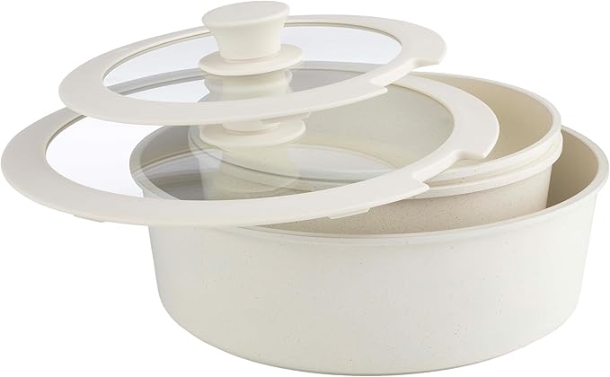 8-Piece Pots and Pans Set - Nonstick Cookware Set with Detachable Handle, Lids, Spatula, and Steam Pan - Kitchen Essentials by Home-Complete (Cream)