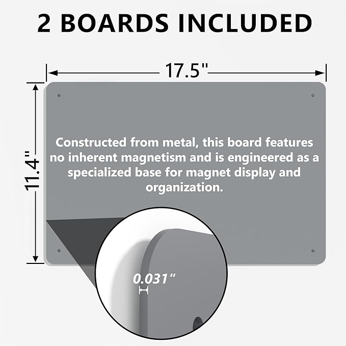 2 Pack Magnetic Board for Wall, 17.5" x 11.4" Magnet Bulletin Memo Board, Metal Sheets to Display Magnetic Letter Number Souvenir, Notes, Poetry, Photos, Silver