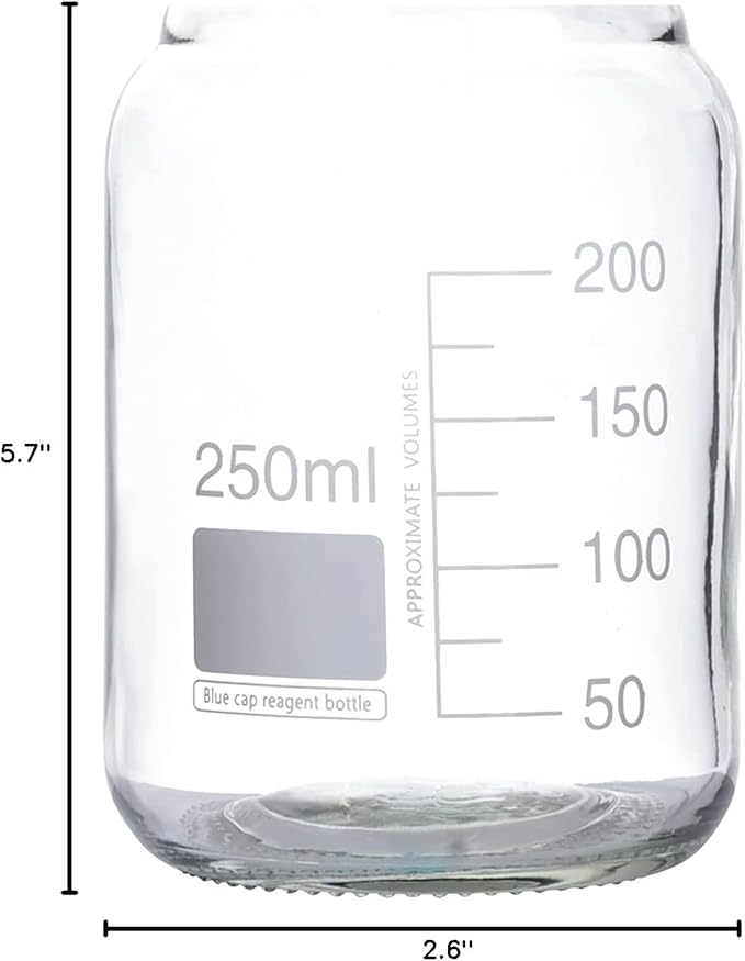 Lab Media Storage Round Bottles Graduated Glass Container GL45 Screw Cap Leakproof Multi-Purpose for Scientific — pack of 10 (Orange,250ml)