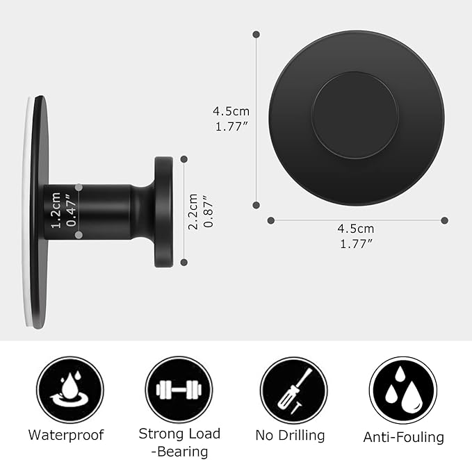 Self Adhesive Towel Hooks Matte Black Round Modern Coat Hook 4 Pack Stainless Steel Wall Hooks for Home Storage Bathroom