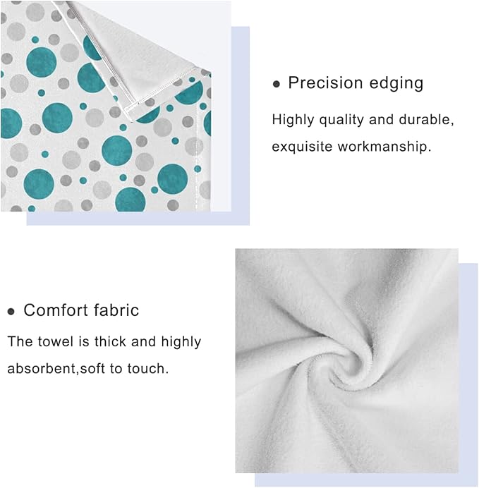 Bath Towels Set,Soft Absorbent Blue Aqua Teal Gray White Polka Dots Abstract Circles Classic Contemporary Design 3 Piece Luxury Bathroom Towels,1 Bath Towel,1 Hand Towel,1 Washcloth for Spa
