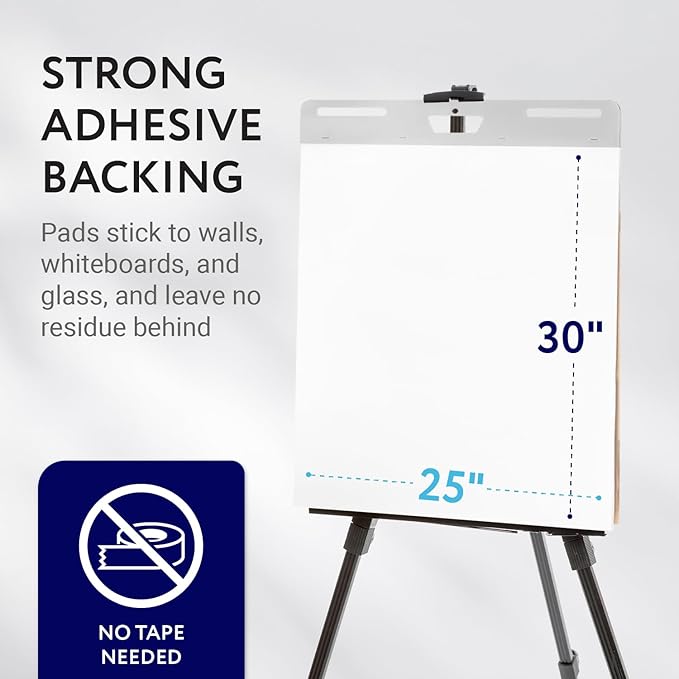IMPRESA Sticky Easel Pads - Strong Adhesive for Office Supplies - Portable for Flip Chart Easels - Heavyweight White Surface for Art Supplies - 25 x 30 in, White, Pack of 5, 150 Sheets
