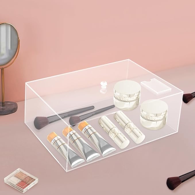 Clear Acrylic Display Boxes,13.8 x 9.8 x 4.7 Inch Display Storage Box Countertop with Lid, Transparent Display Cube Storage Organizer Containers for Birthday Cake,Candy Plastic Box