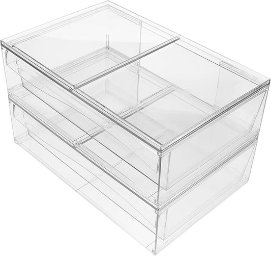 IMIKEYA 2pcs Detachable Acrylic Makeup Organizer Box with Drawer Stylish Desktop Storage for for Bathroom and Vanity Organization