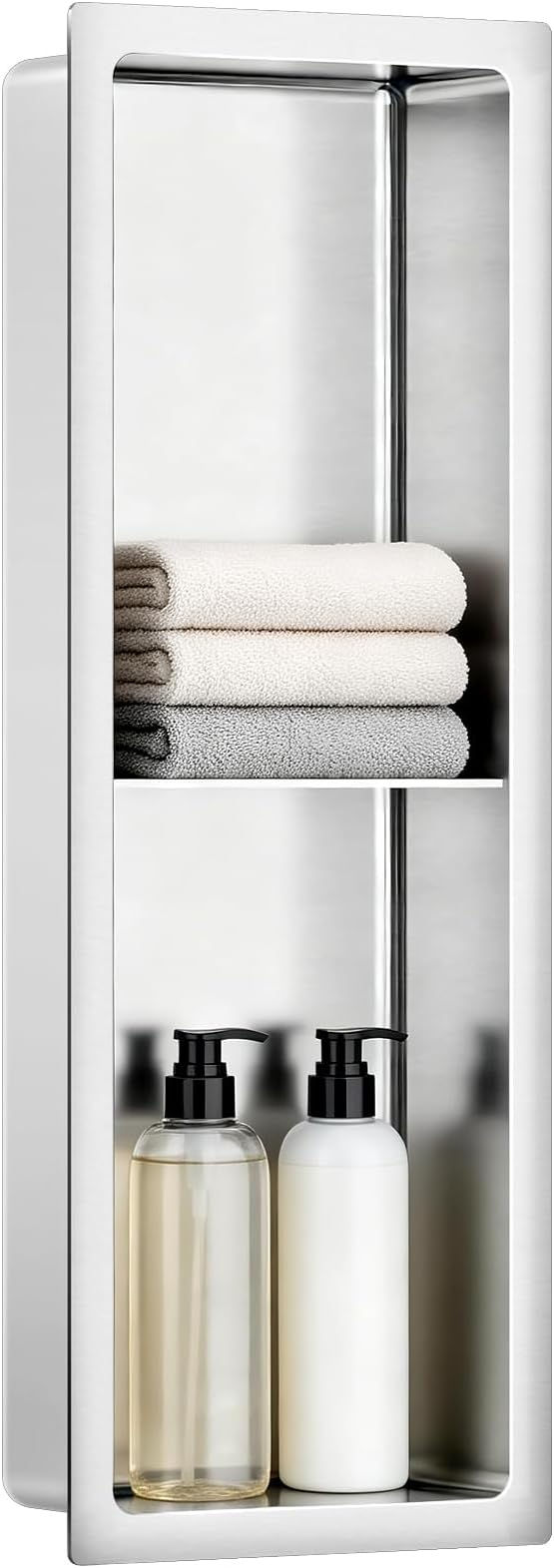 No Tile Needed Shower Niche 9"X 25", Bathroom Wall Niche Double Shelves, Stainless Steel Shower Niche for Bathroom, Kitchens, Balconies