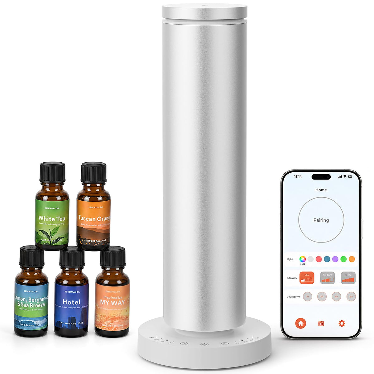 COFUN Waterless Essential Oil Diffuser, Wireless, Aluminum Housing, Silver